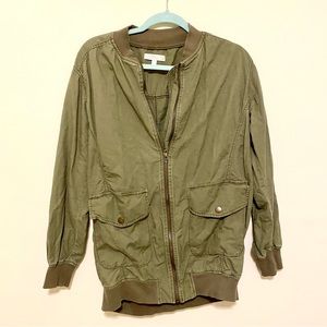 Olive green bomber utility style military jacket